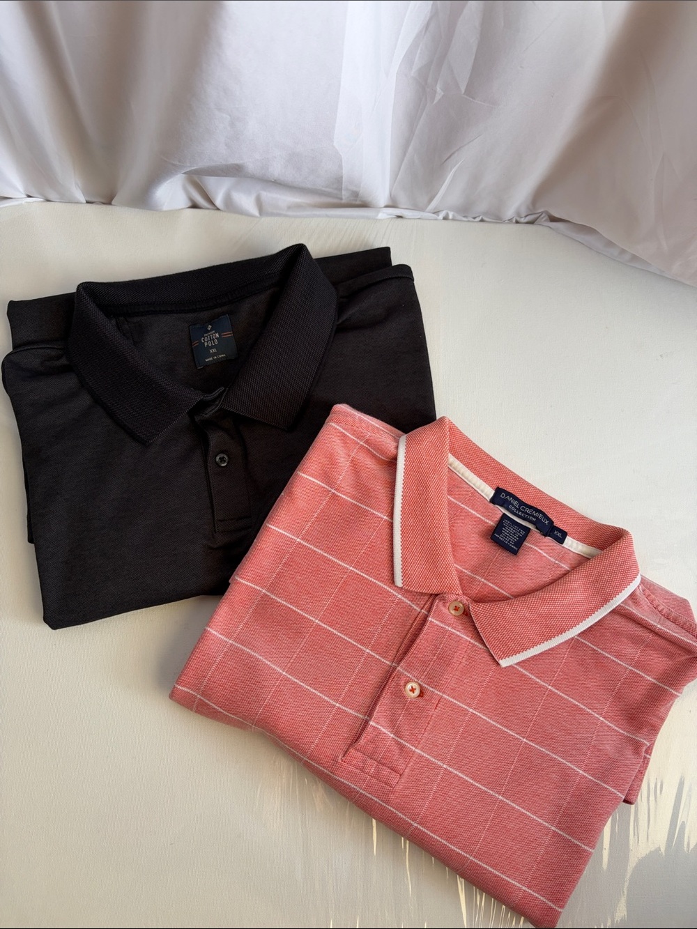 Daniel Cremieux/Members Mark  Black & Coral Checked Polo Shirts